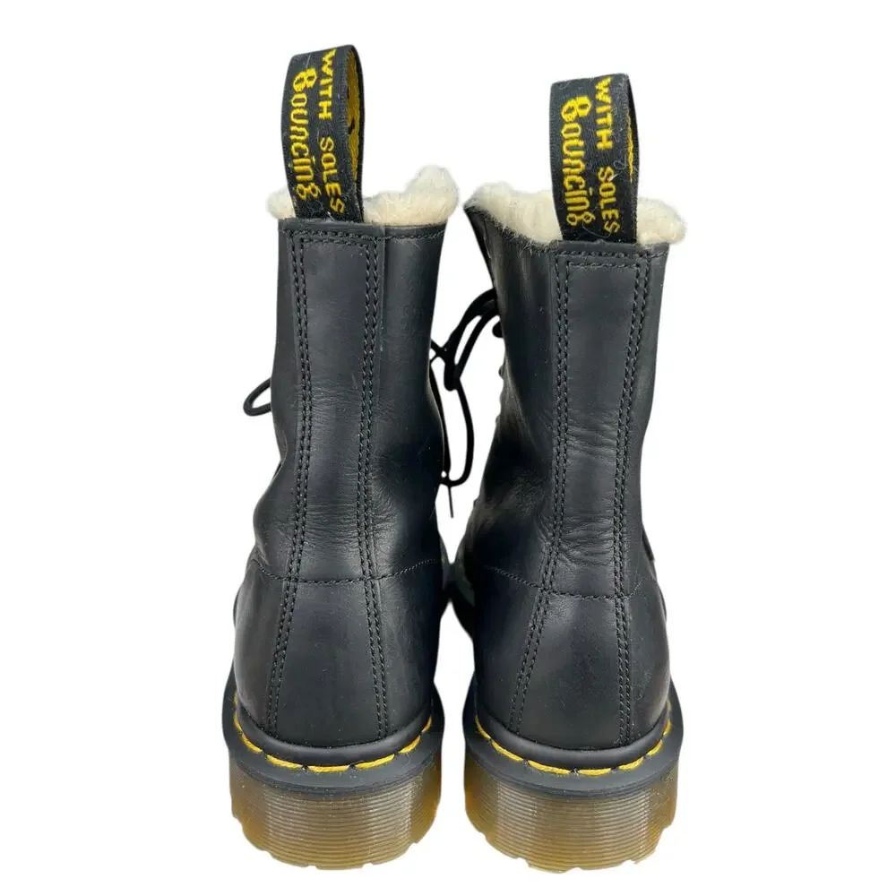 Dr. Martens Women’s Serena Black Leather Lined Combat Boot Size US 7
